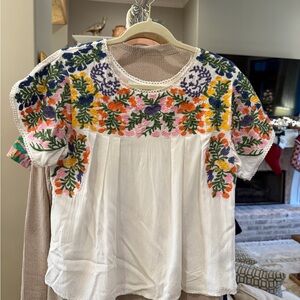 Buddy Love White Top with Multicolor Floral Embroidery